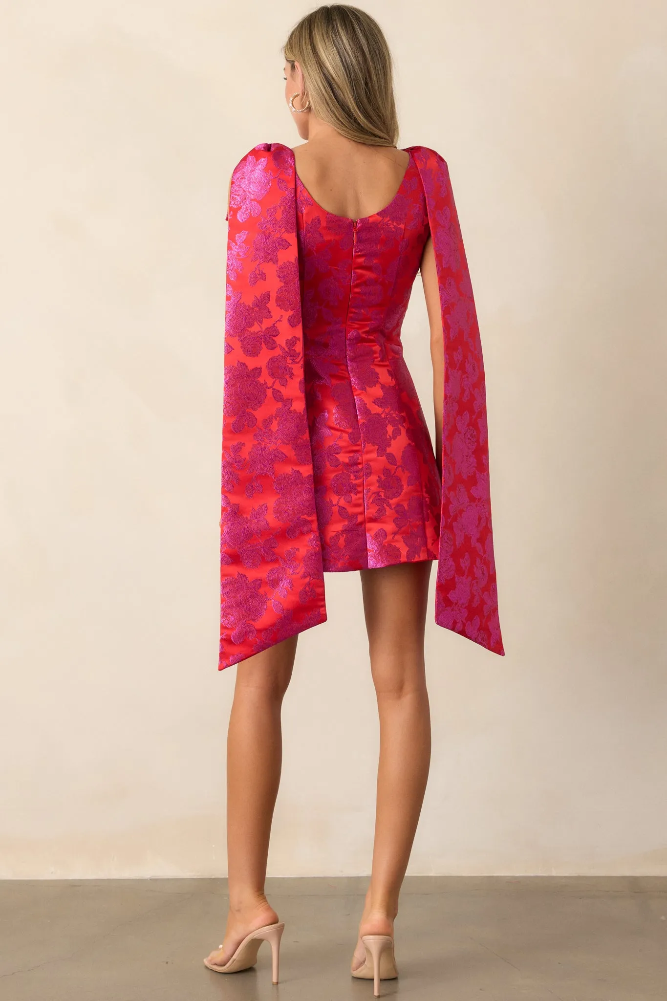 The Edge Red Floral Jacquard Mini Dress