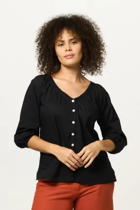 Top Peasant - Black Cotton