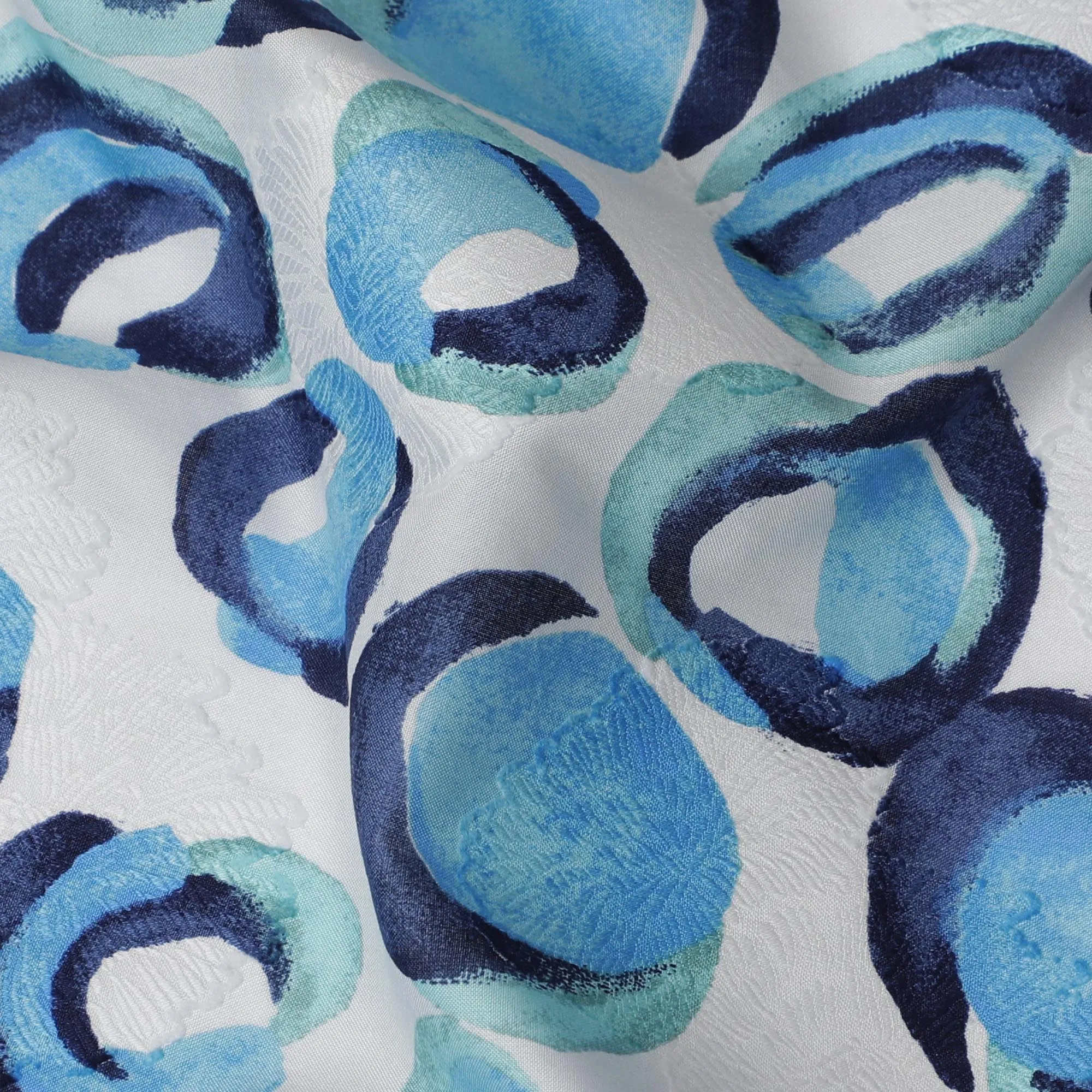 Uragiri Cotton Voile Fabric with Jacquard, 110 cm Width, Blue and White Circle Design-D19962