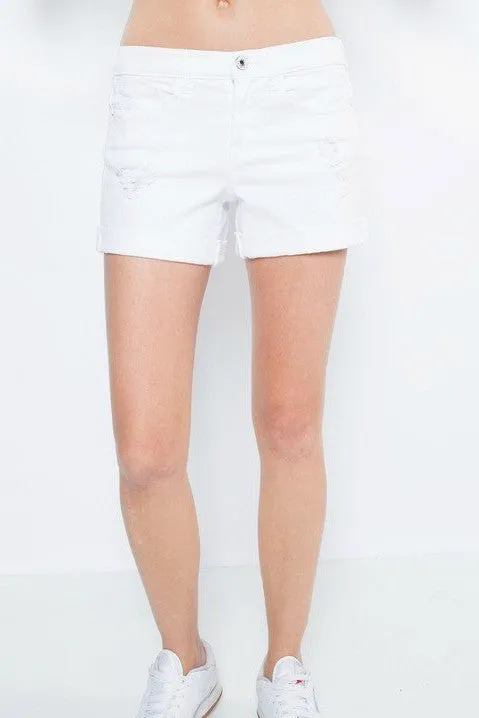 White Boyfriend Distressed Shorts