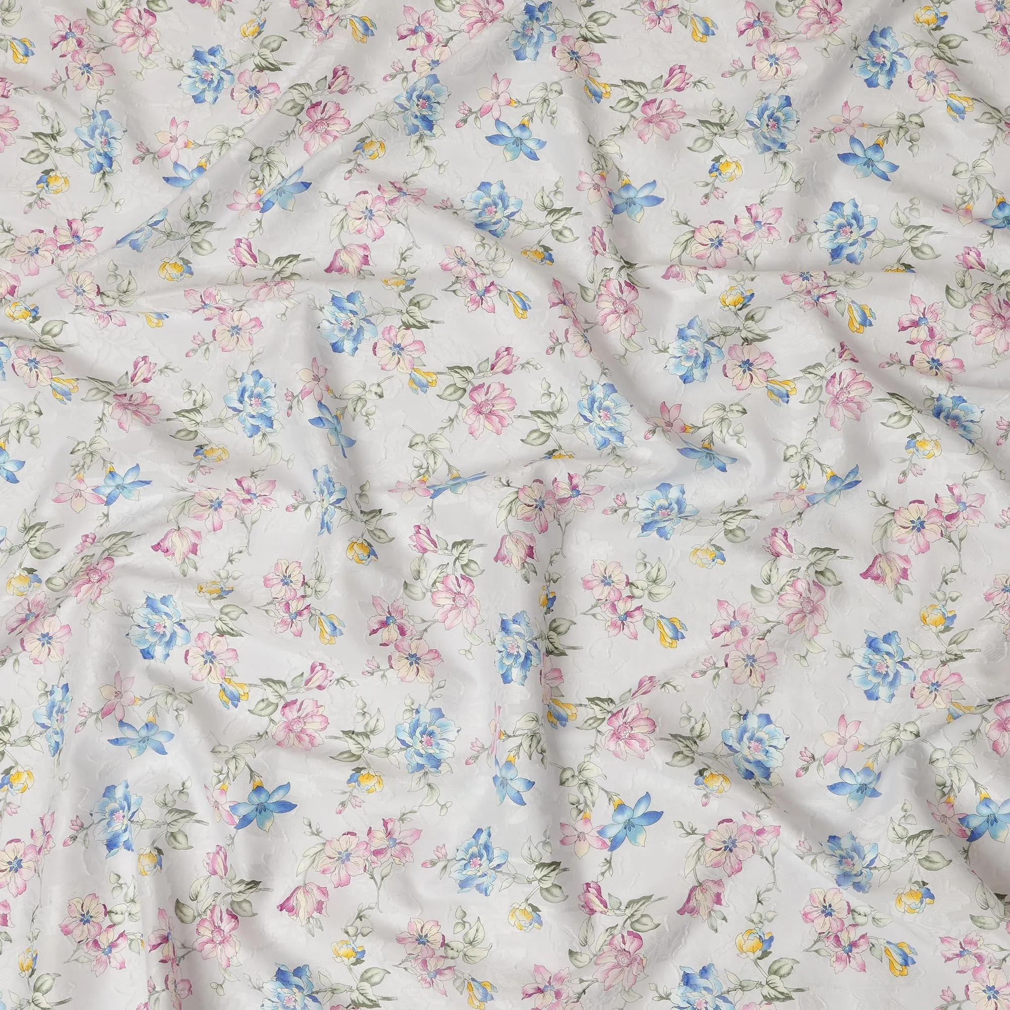 White Floral Cotton Uragiri Voile Fabric having Jacquard, 110 cm Width-D20568