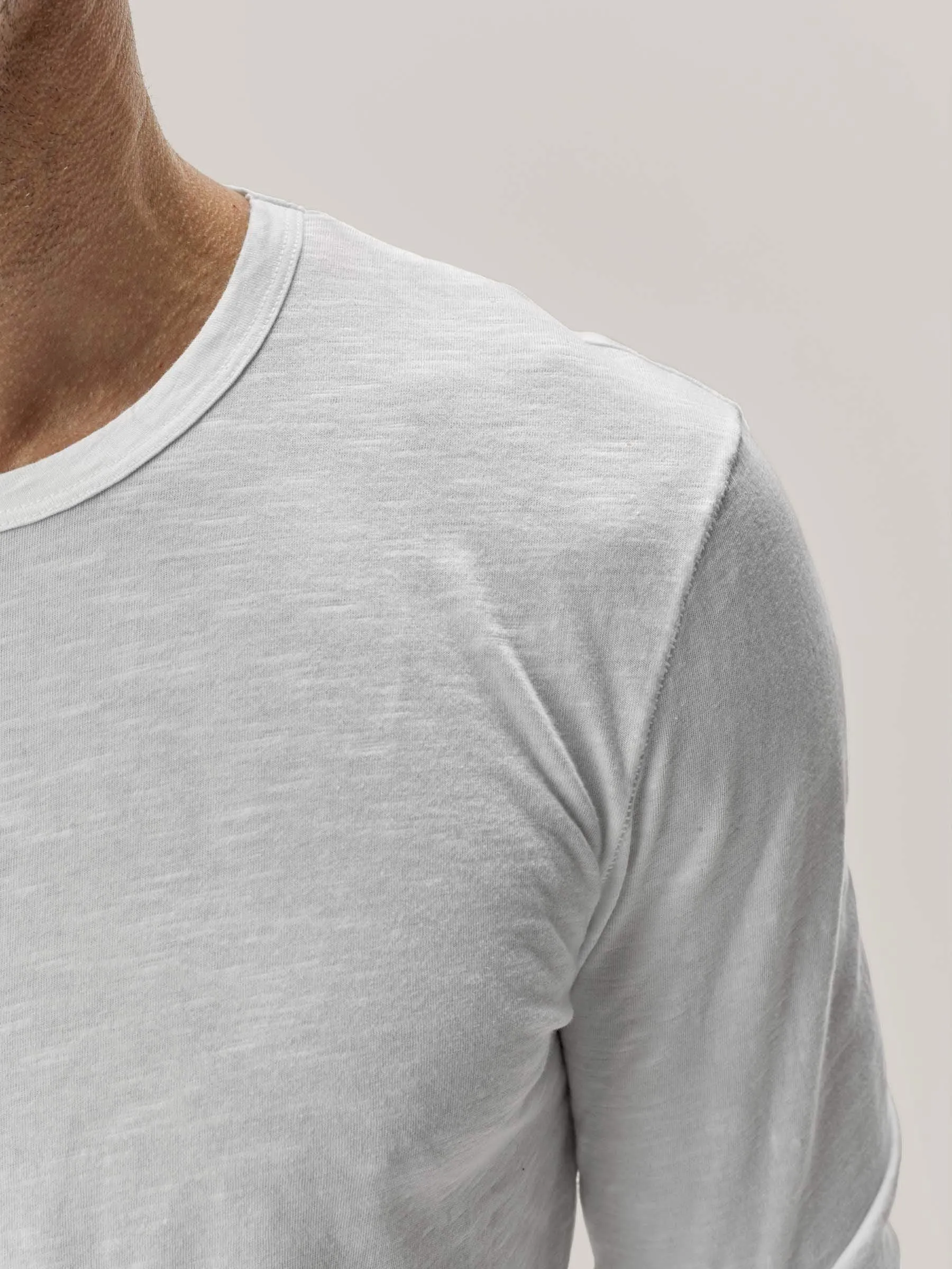 White Long Sleeve Slub Curved Hem Tee