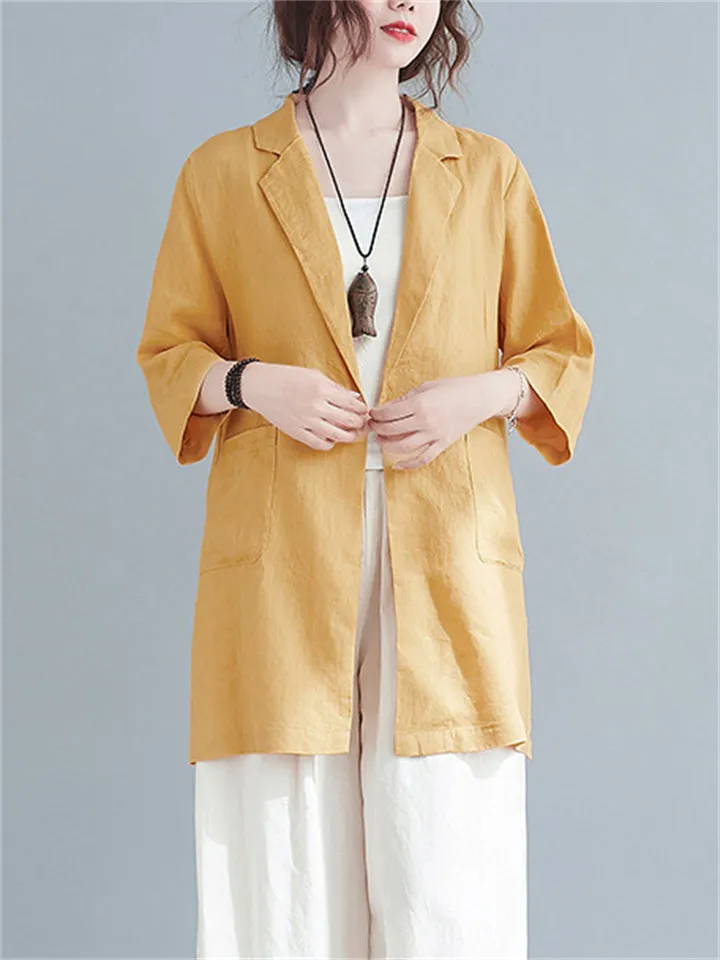 Women's Simple Cozy Cotton Linen Blazer Jackets