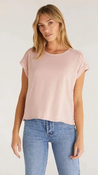 Z Supply Market Cuffed Short Sleeve Tee Blush Mood