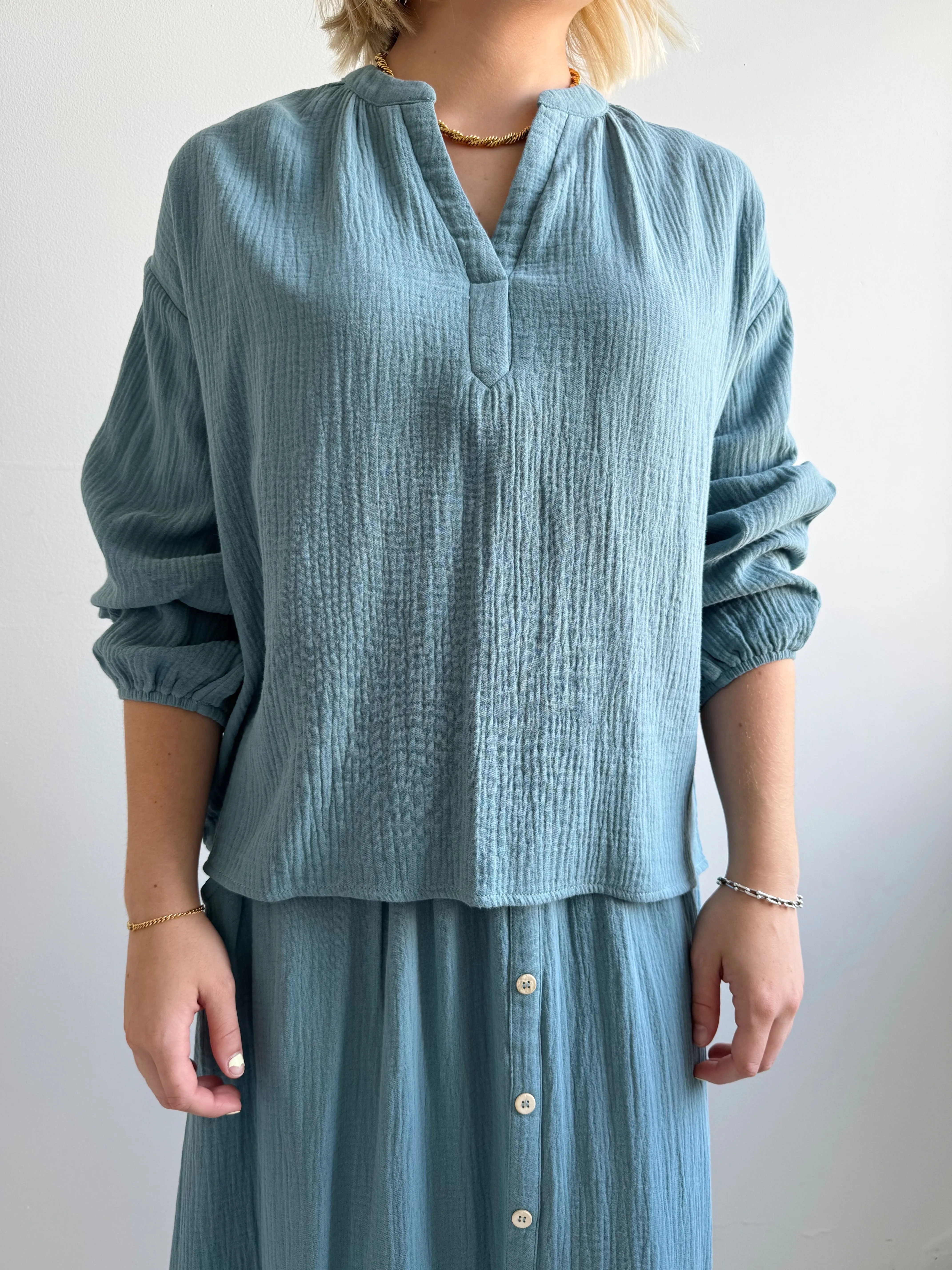 Zoe Peasant Blouse - Sky